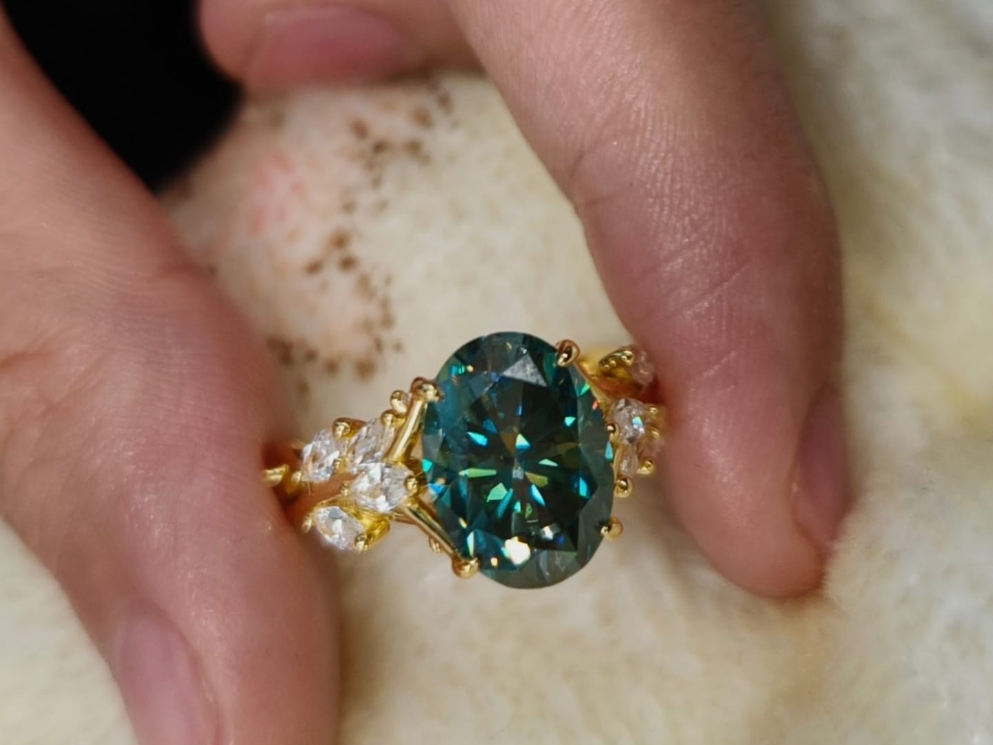 Customer photo review of S925 Moissanite 3.5 Oval Vine Ring Self Love Ring Gift Green Stone Daily Wearable Ring For Her