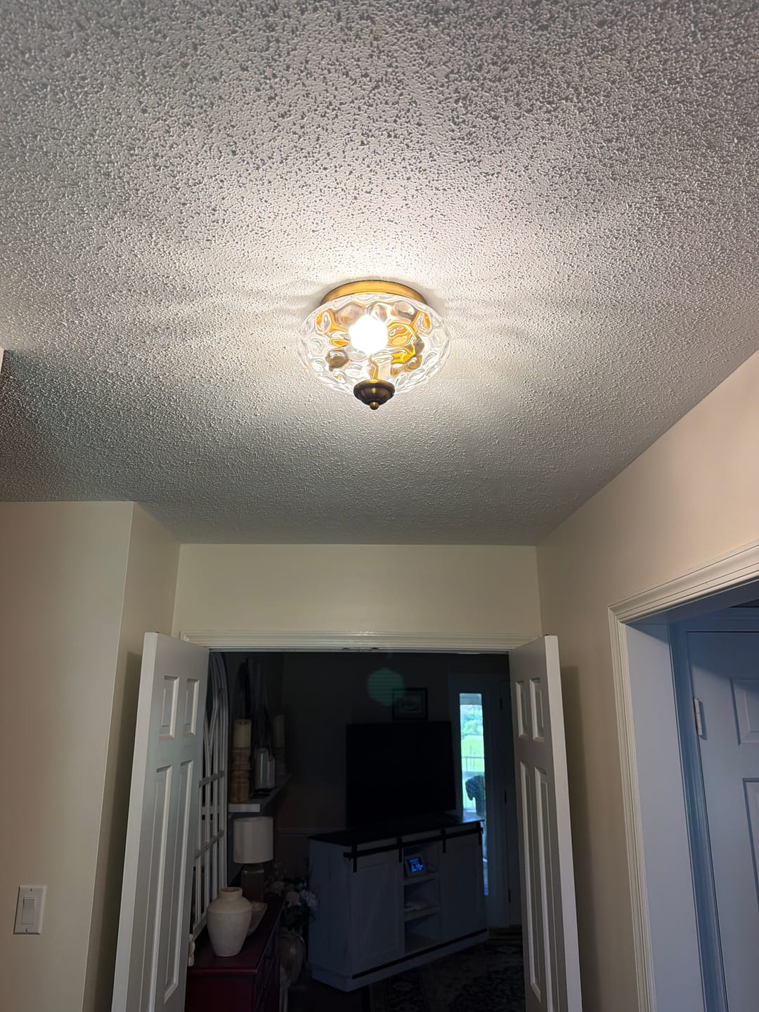 Customer photo review of 2-light Hammered Glass Flush Mount Ceiling Light