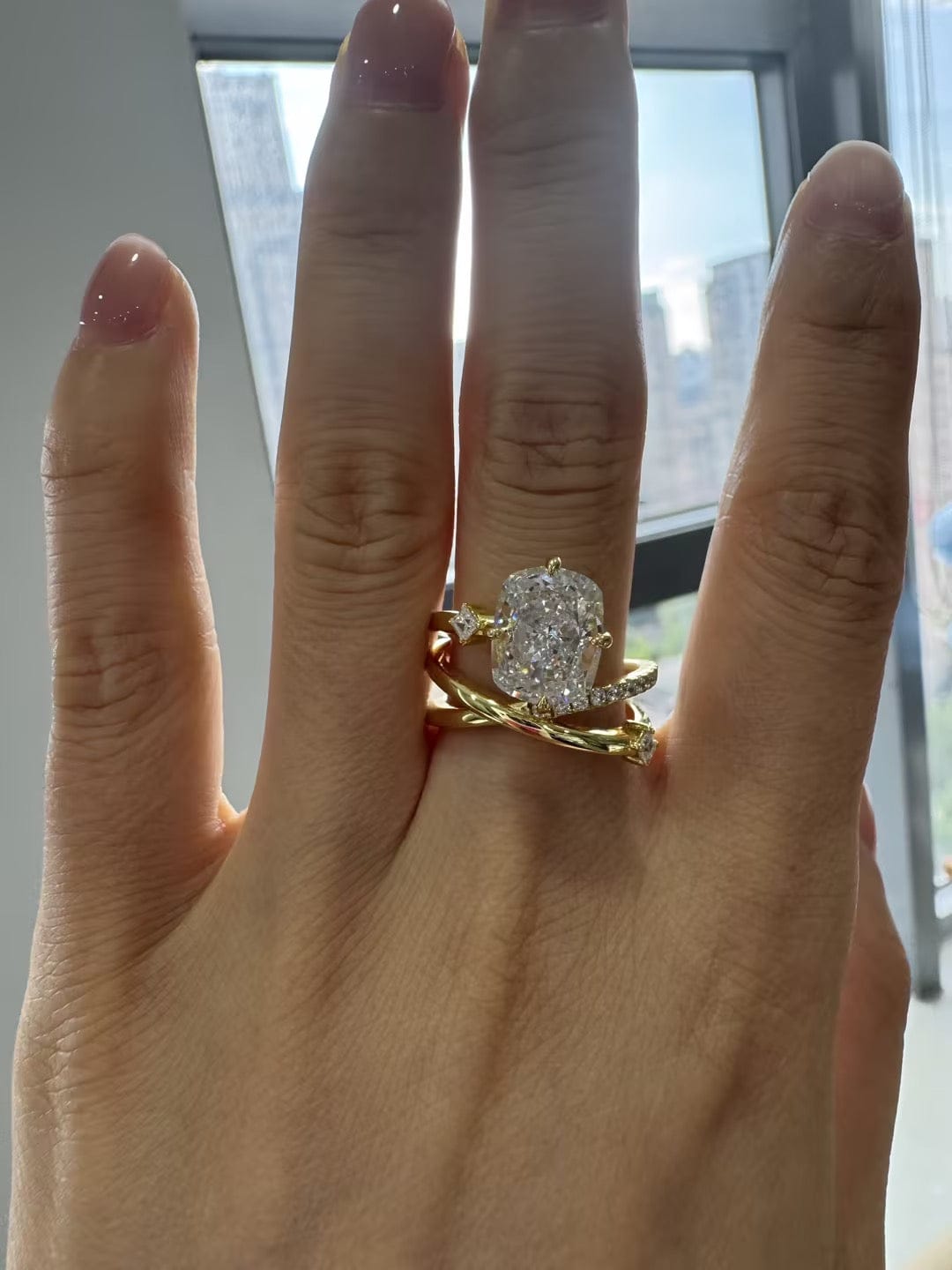 Customer photo review of S925 3.5Ct Cushion Cut Chic 18K Yellow Gold Plated Engagement Ring Travel Ring For Her
