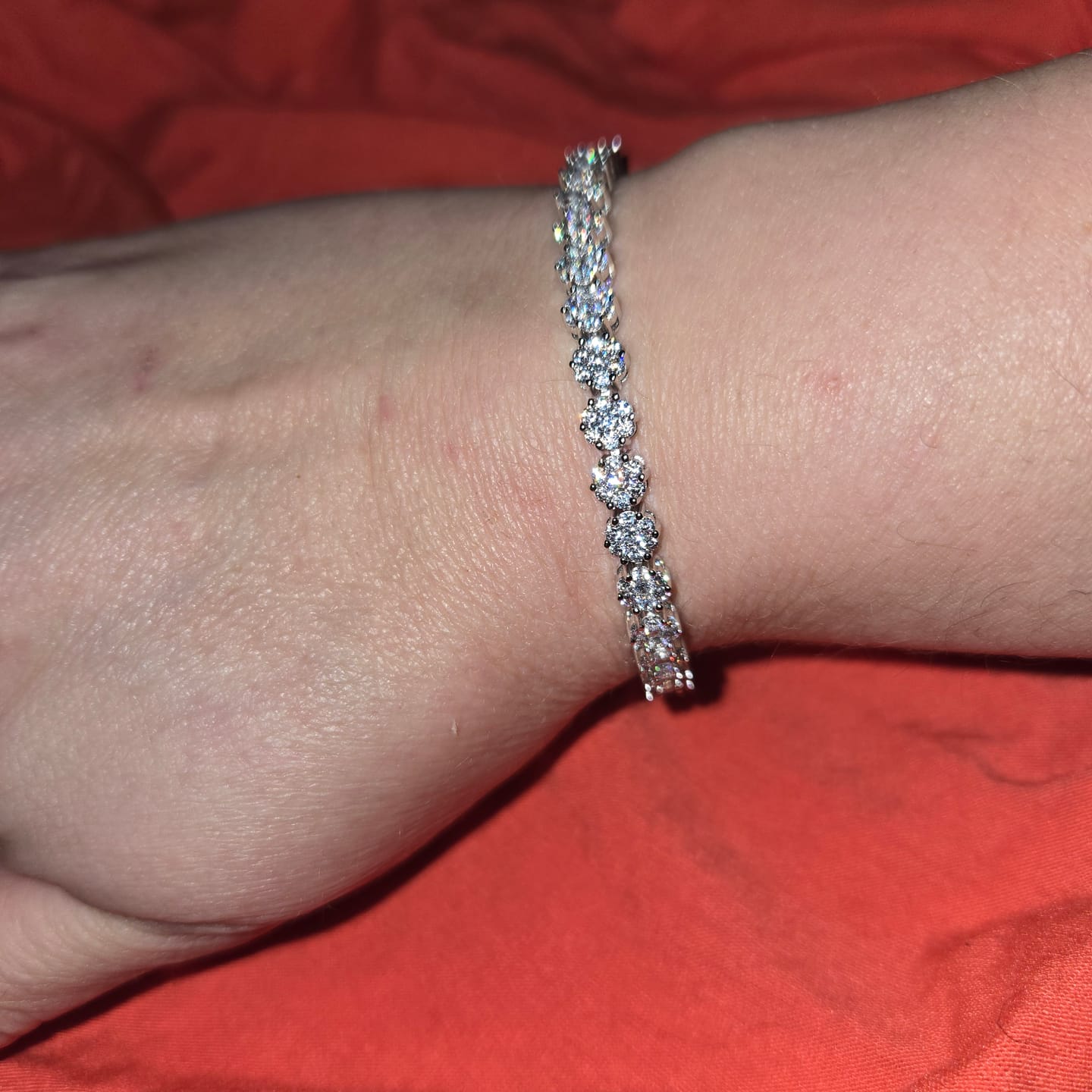 Customer photo review of Ally 18k White Gold Plated Tennis Bracelet with Simulated Diamond Crystals