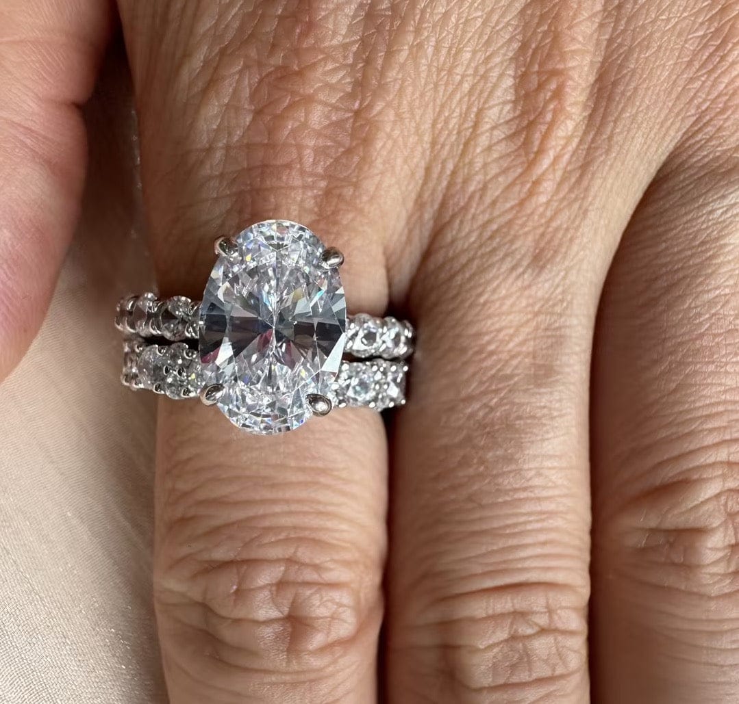 Customer photo review of S925 4.0Ct Oval Cut Engagement Ring With Round Cut Full Wedding Band Stackable Travel Ring