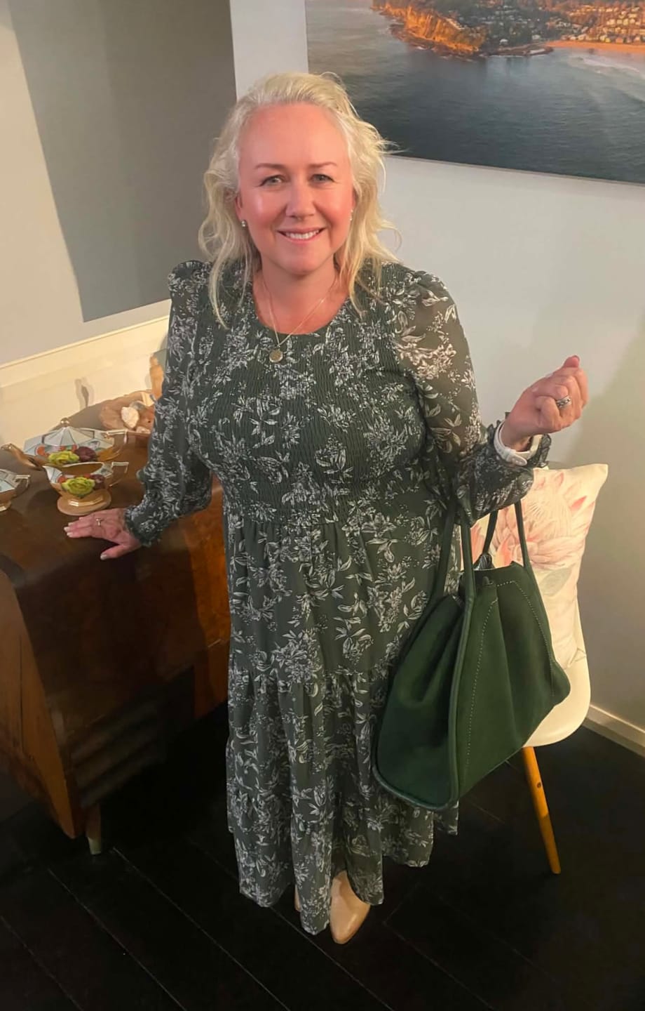 Customer photo review of Scout Midi Dress in Dark Green