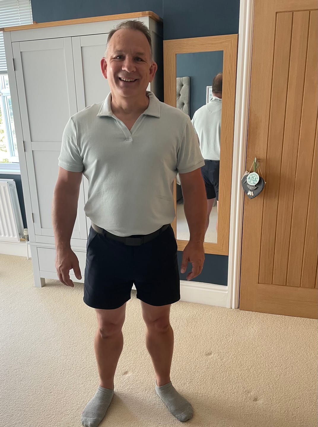 Customer photo review of Stretch Knit Polo - Linen Blue