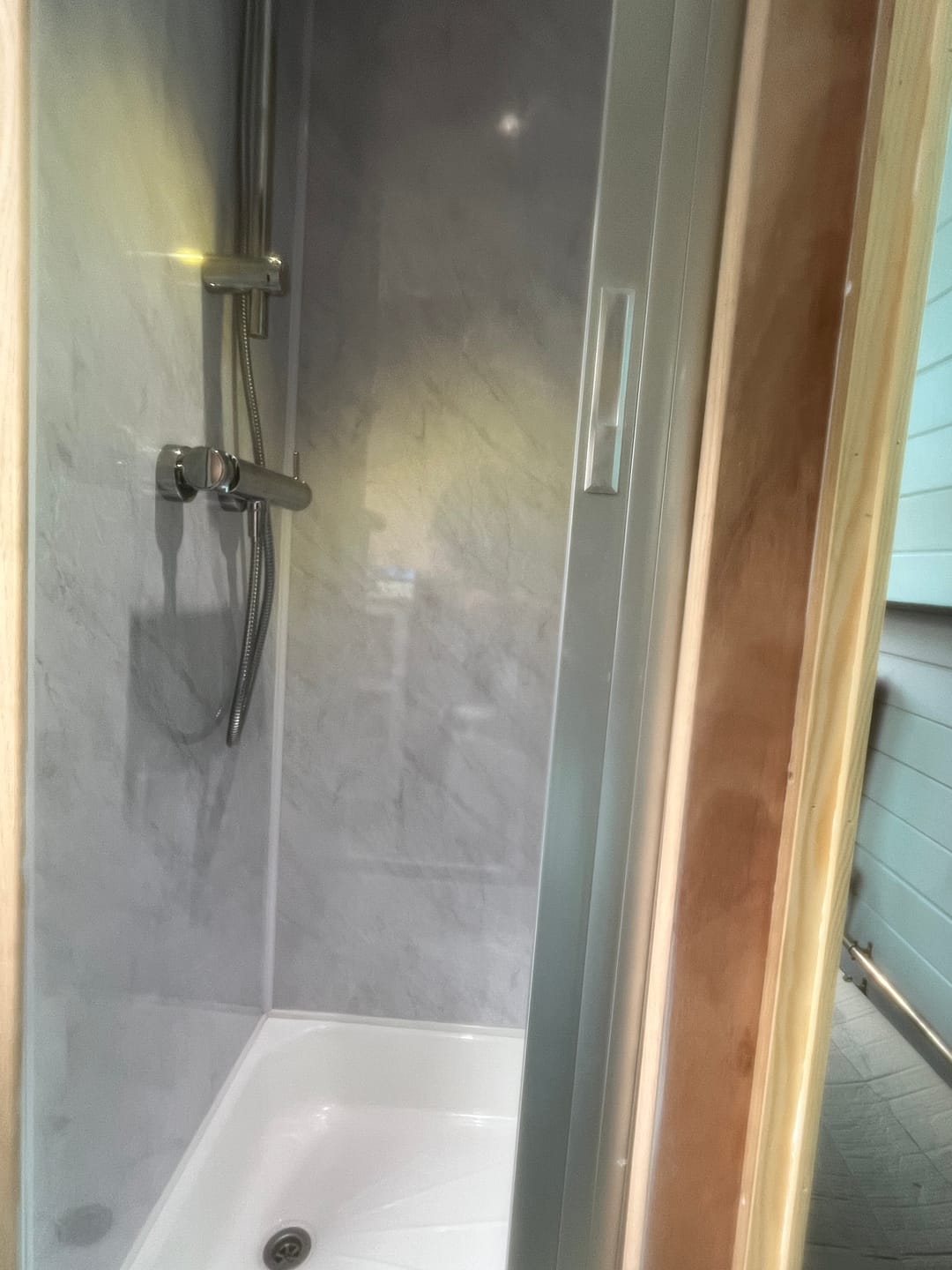 Customer photo review of Premium Grey Marble Gloss Shower Wall Panel – 1M x 2.4M