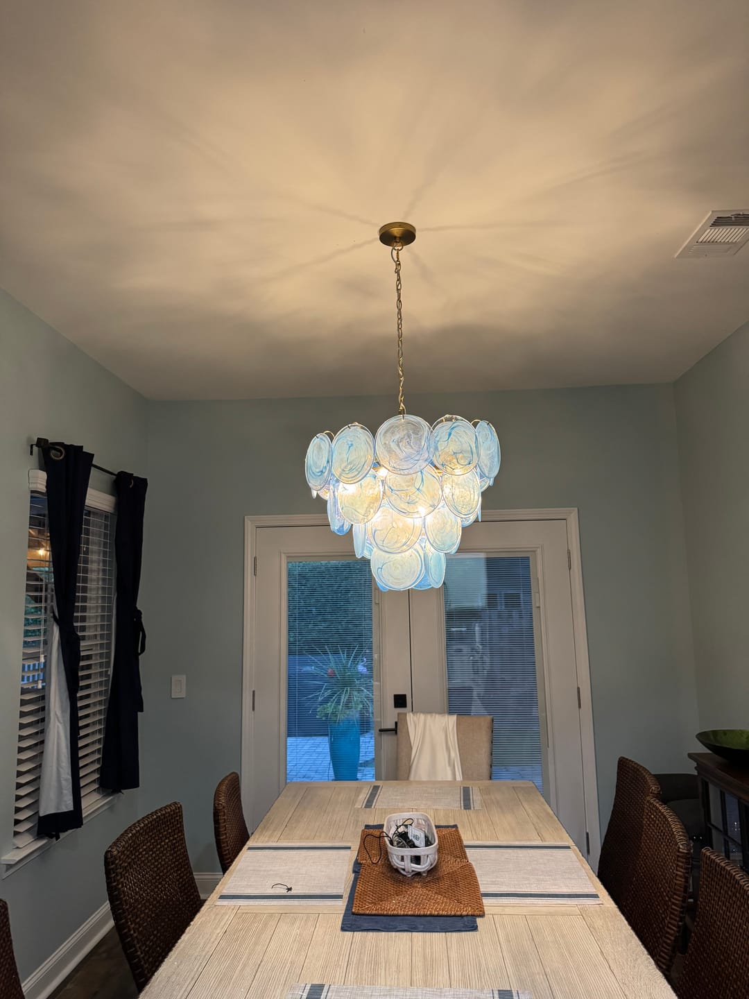Customer photo review of Glam Blue Iridescent Swirl Glass Round Tiered Chandelier