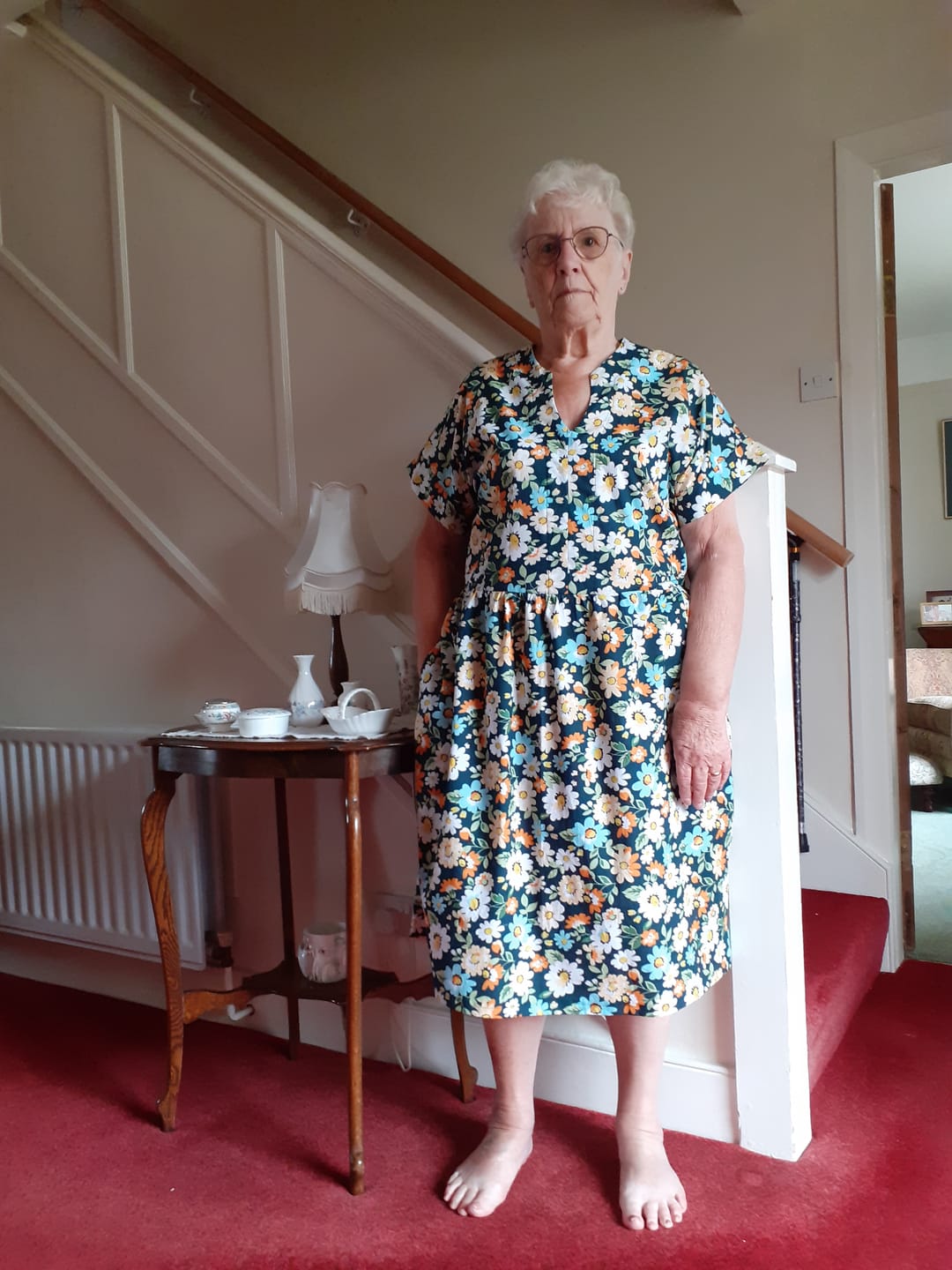Customer photo review of Blue, Orange and White Floral Cotton Poplin Fabric