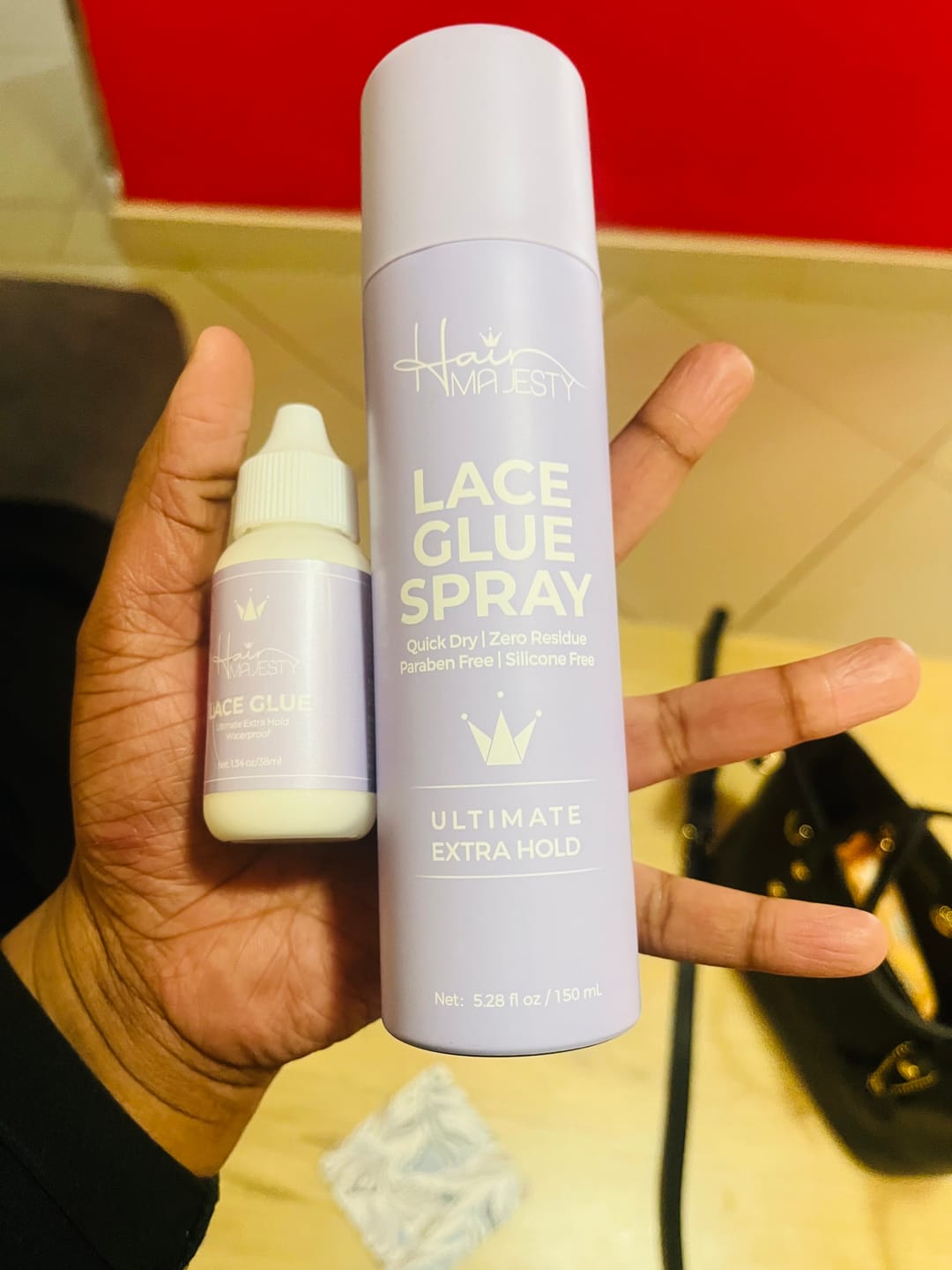Customer photo review of Ultimate Extra Hold Lace Glue (Waterproof, Invisible Bond)