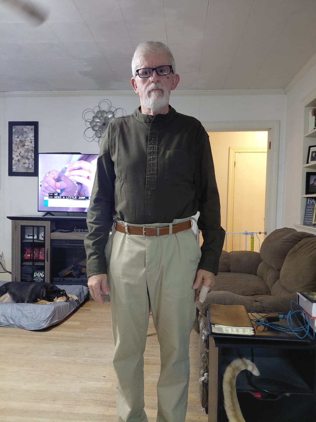 Customer photo review of Irish Collarless Grandfather Shirt Linen Blend - White