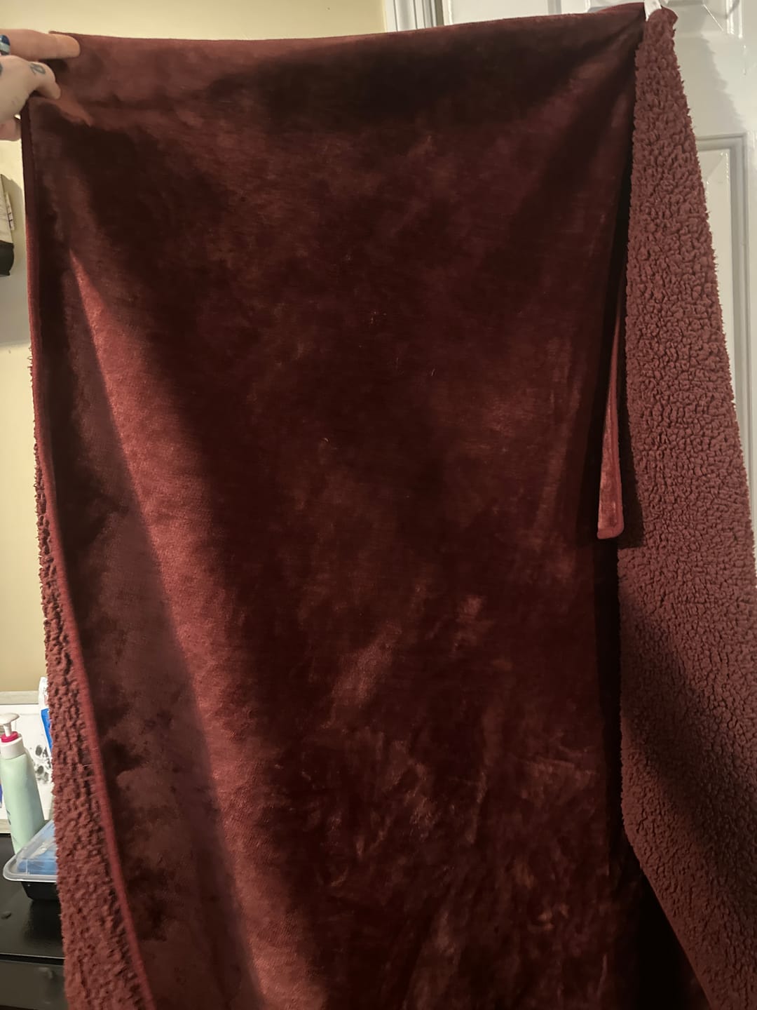 Customer photo review of Waterproof Splash Blanket™️ - Moon Blood The OG - Same Color Sherpa