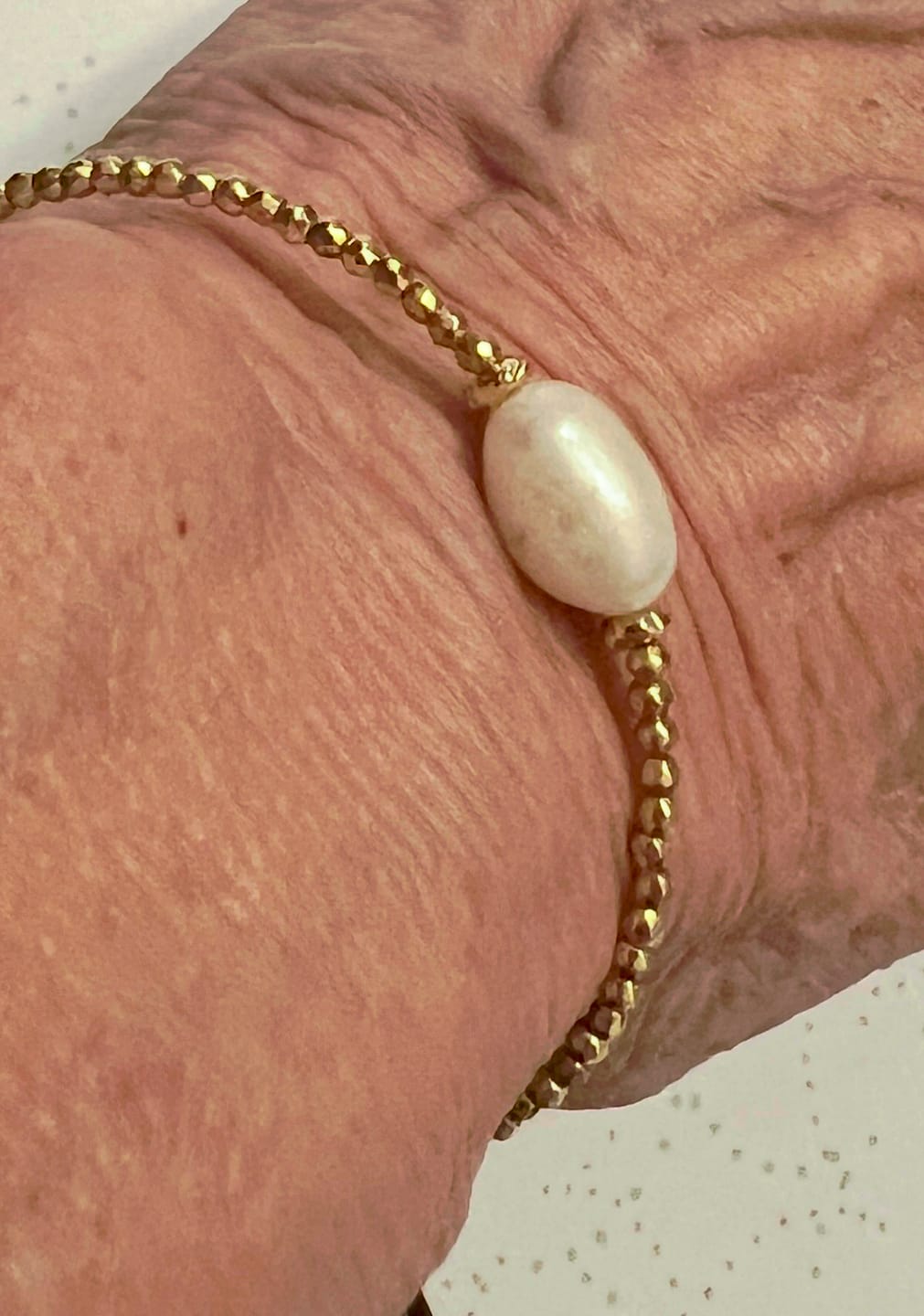 Customer photo review of Starlight Disco Bead Bracelet with Pearl Accent