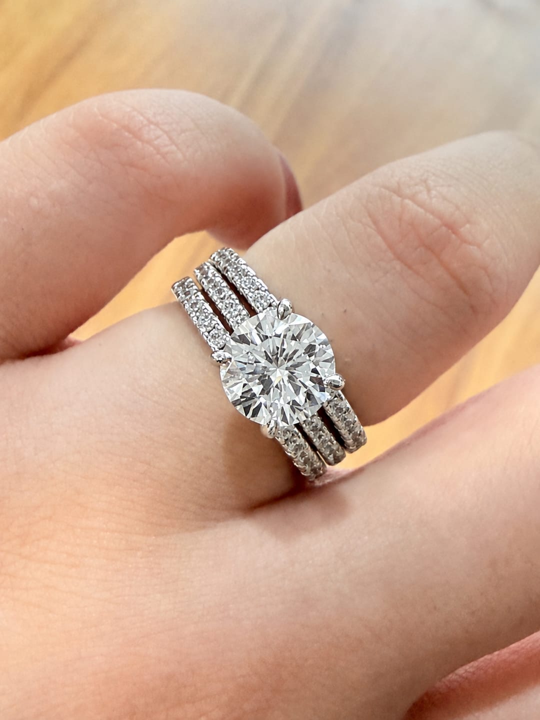 Customer photo review of S925 3PC Wedding Ring Set 2.0 Ct Round Cut With 2PC Half Eternity Wedding Band Stackable Wedding Rings