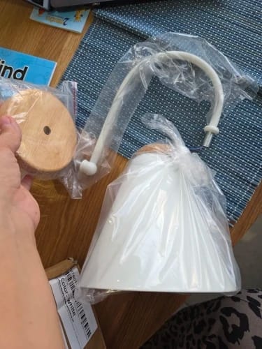 Customer photo review of Scandinavian Cone Shade Curved Arm Wooden Wall Sconce