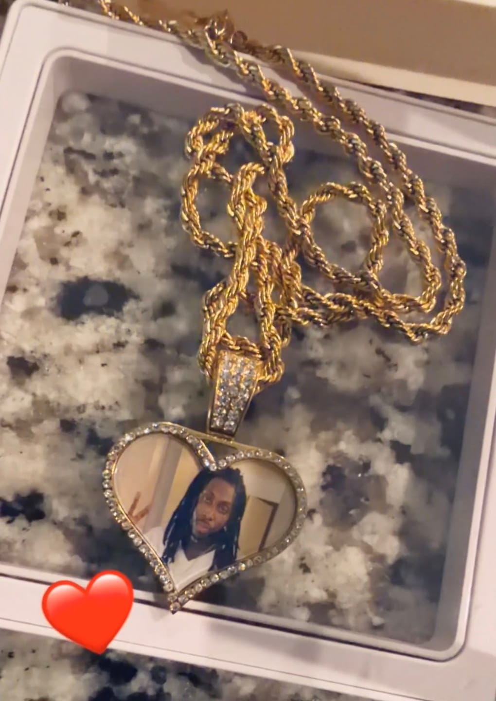 Customer photo review of Iced Photo Pendant w/ Rope Chain