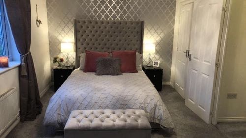 Customer photo review of Sutton Chesterfield Upholstered Wingback Bed