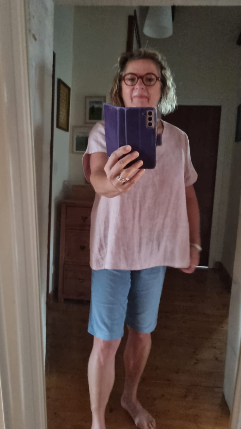 Customer photo review of Blouse Nila - Lin chiné rose doux