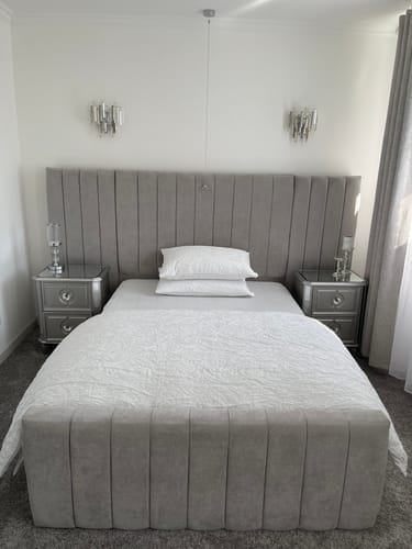 Customer photo review of Harper Wide Headboard Panelled Stripe Bed