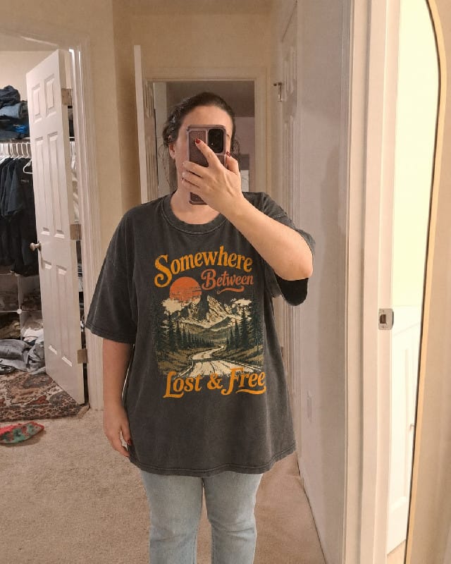Customer photo review of Somewhere Between Lost and Free Washed Print Tee