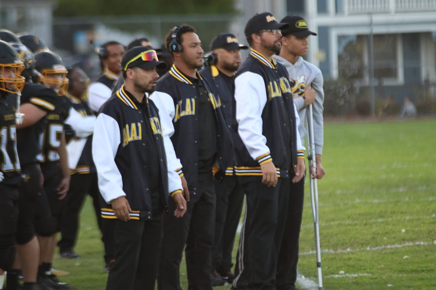 Customer photo review of Custom Black Gold-Black Raglan Sleeves Varsity Full-Snap Letterman Jacket