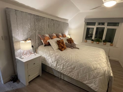 Customer photo review of Harper Wide Headboard Panelled Stripe Storage Divan Drawer Bed