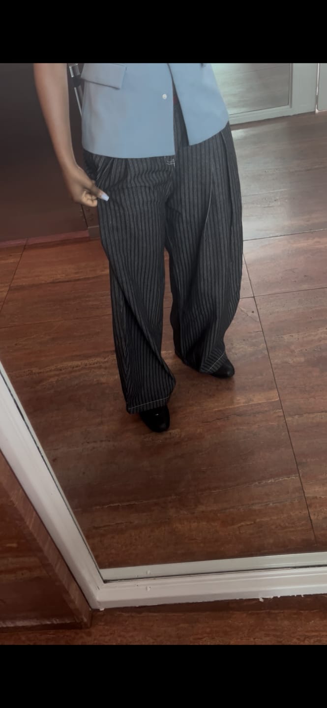 Customer photo review of Aelfric Eden Pinstripe Baggy Barrel Jeans