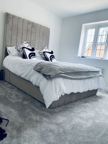 Customer photo review of Harper Wide Headboard Panelled Stripe Storage Divan Drawer Bed