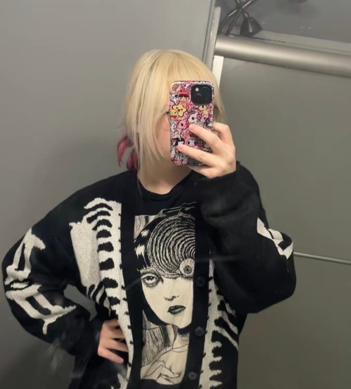 Customer photo review of Halloween Skeleton Knit Cardigan | V-Neck Button Down Sweater