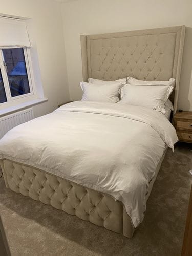 Customer photo review of Churchill Bumber Square Wingback Bed