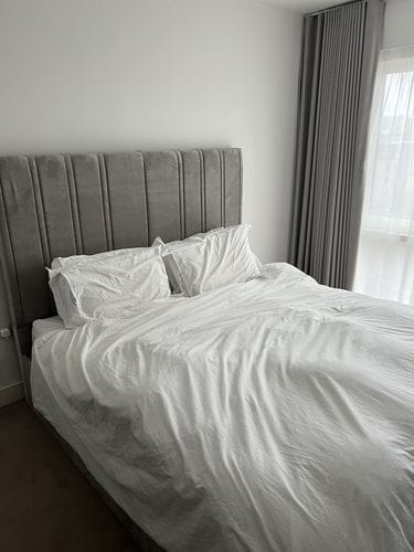 Customer photo review of Medburn Wide Headboard Panel Stripe Bed