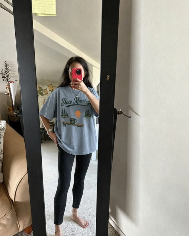 Customer photo review of Slow Mornings Lake Coffee Washed Print Tee