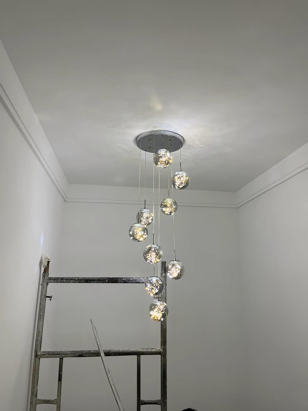 Customer photo review of Modern Spiral Glass Chandelier for Staircase