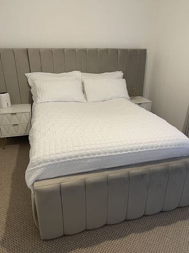 Customer photo review of Harper Wide Headboard Panelled Stripe Bed