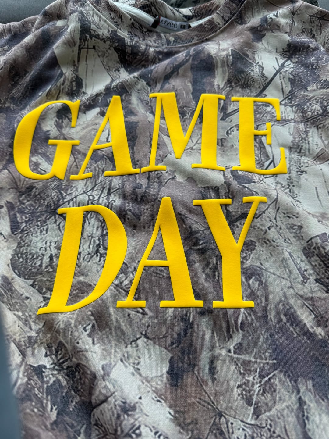 Customer photo review of Custom Camo Puff Print Gameday Shirt Sweatshirt -Best Gift For Sports Lovers | Game Day Wear