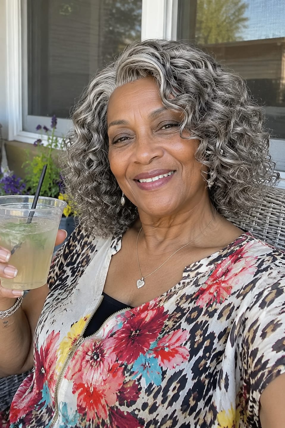 Customer photo review of Luvwin 5x5 Gentle  Curly Salt And Pepper Glueless Grey Color Pre-Cut Lace Bob Wig