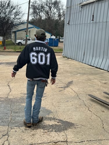 Customer photo review of Custom Black White Gray Letterman Jacket Solider Classic Style Varsity Full-Snap