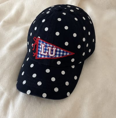 Customer photo review of Custom University Embroidered Polka Dot Pennant Hat – Applique Letter Gameday Cap | Game Day Wear