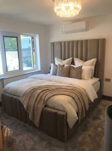 Customer photo review of Mary Wide Headboard Panelled Stripe Bed