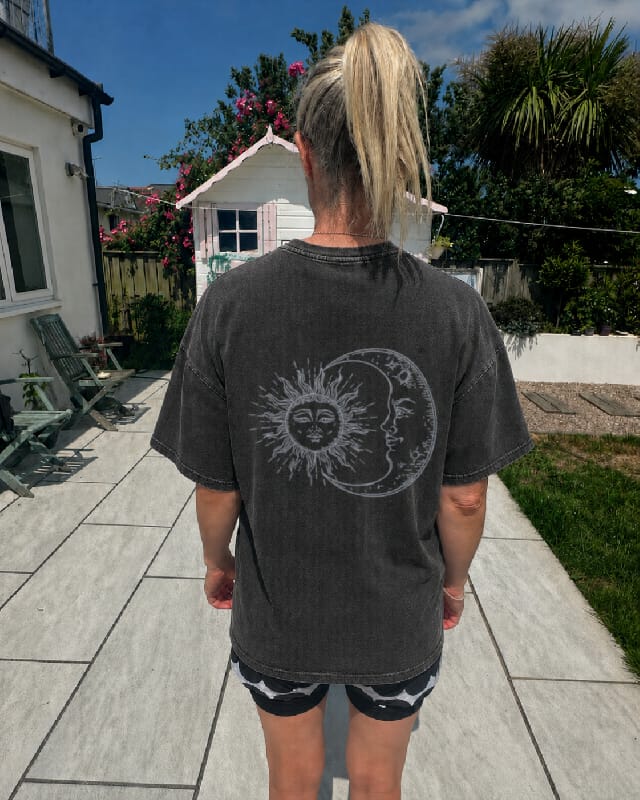 Customer photo review of Sun and Moon Eclipse Celestial Washed Print Tee