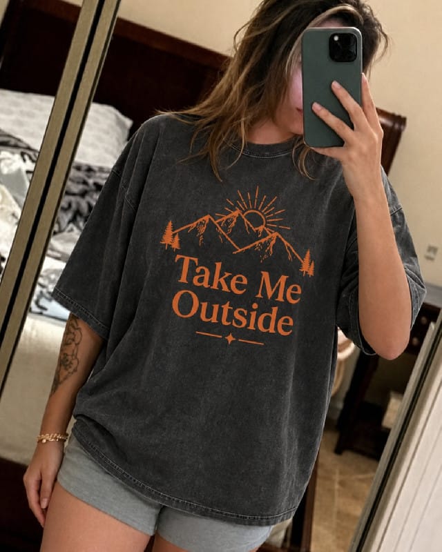 Customer photo review of Take Me Outside Mountain Sunrise Washed Print Tee