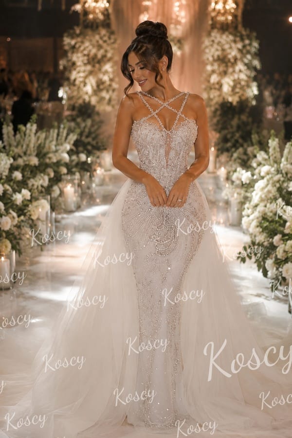 Customer photo review of Luxurious Long Mermaid V-neck Heavy Beaded Wedding Dress