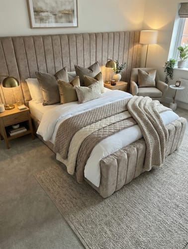 Customer photo review of Harper Wide Headboard Panelled Stripe Bed