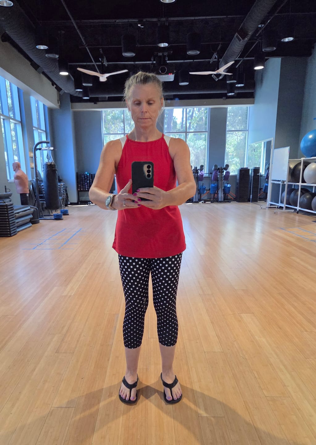 Customer photo review of Polka Dot Optical Yoga Capris
