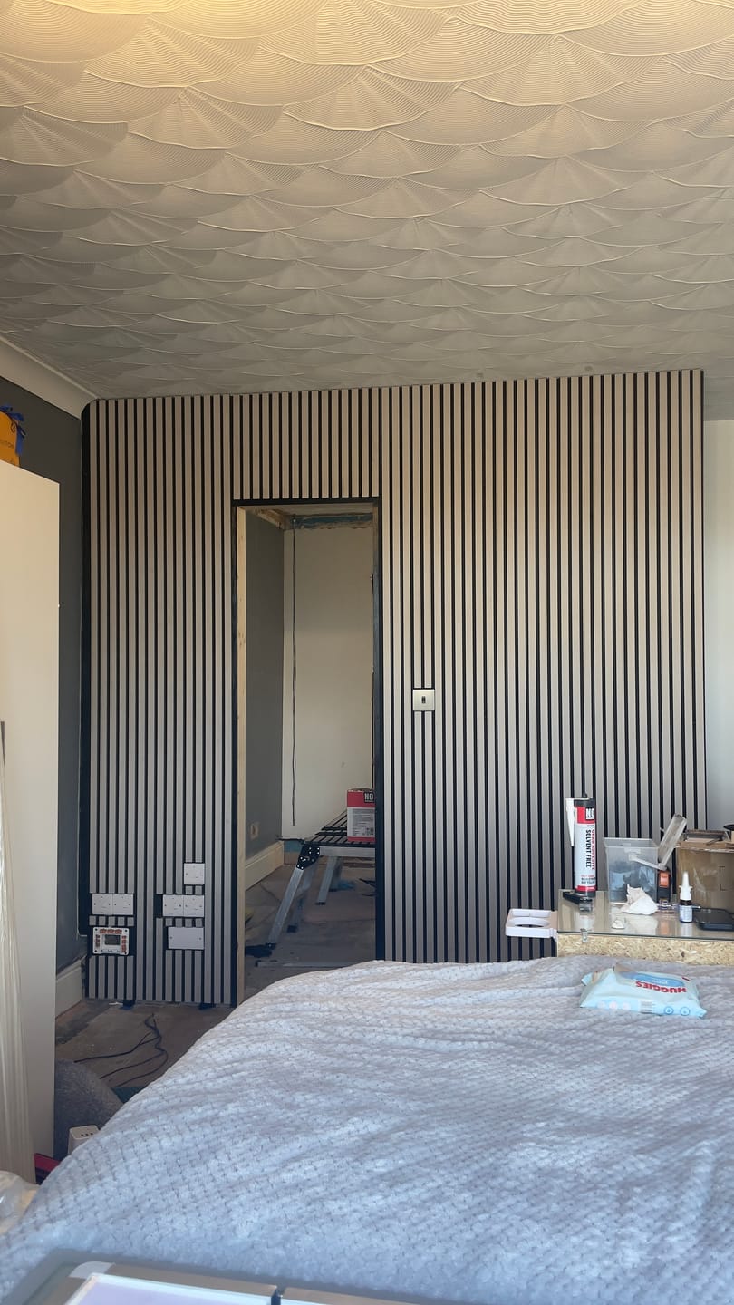 Customer photo review of Acoustic Slat Wall Panels Wooden Decorative Wall Panels Grey Oak Premium 2.4m x 0.6m