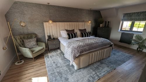 Customer photo review of Mary Wide Headboard Panelled Stripe Bed