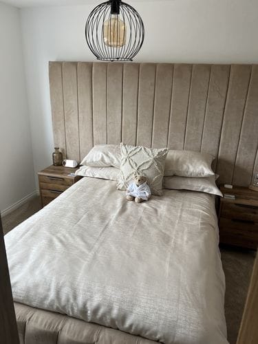 Customer photo review of Harper Wide Headboard Panelled Stripe Bed