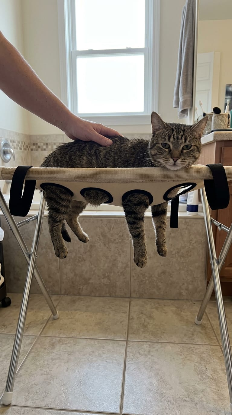 Customer photo review of Pet Grooming Hammock