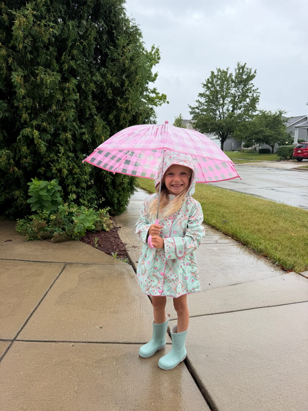 Customer photo review of *PREORDER* Petal Patchwork Raincoat
