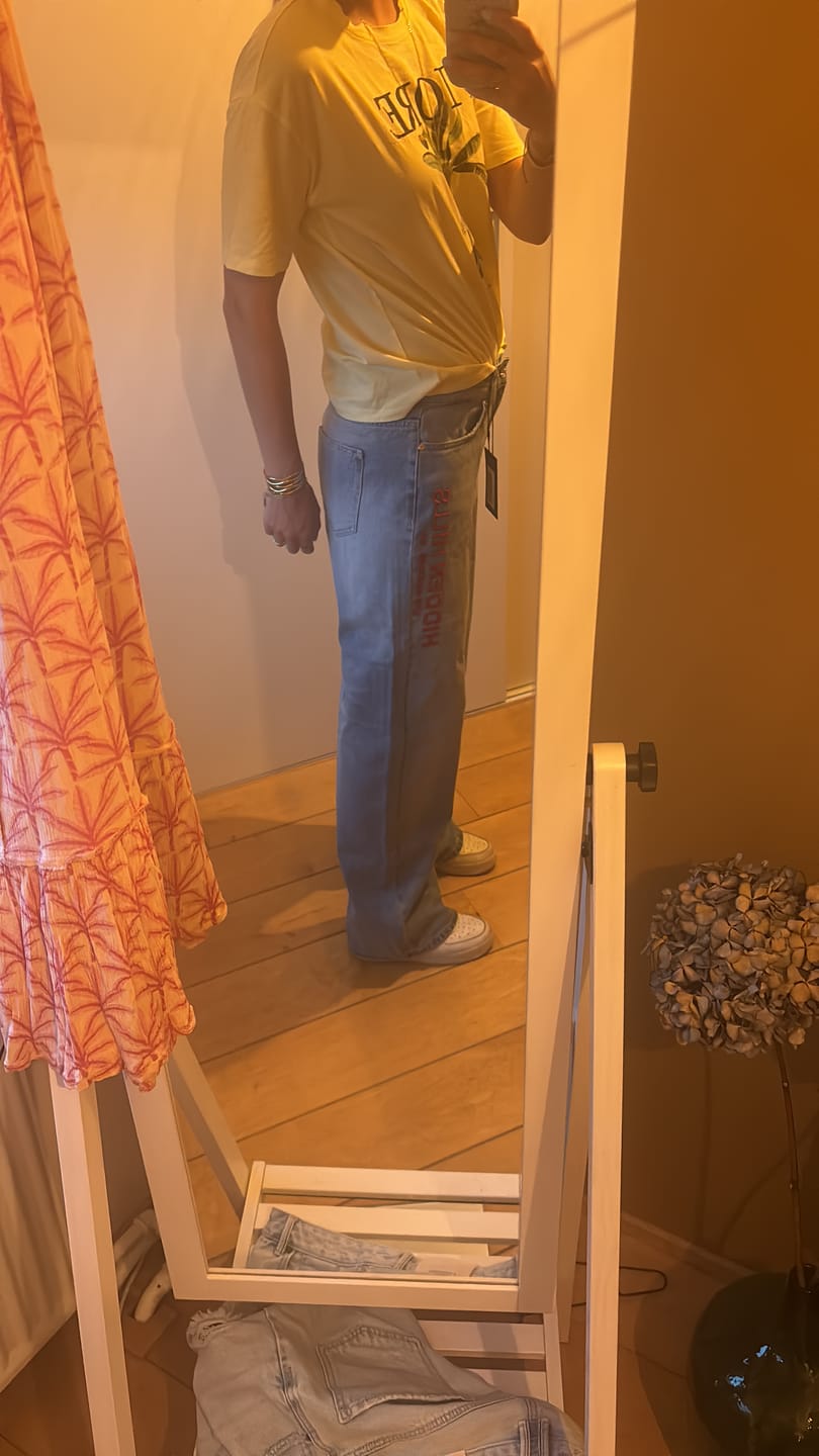 Customer photo review of RED EMBROIDERED LOGO JEANS