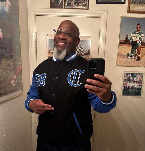 Customer photo review of Custom Gold Purple Varsity Letterman Jackets Personalized Baseball Coats Full-Snap with Contrast Sleeves