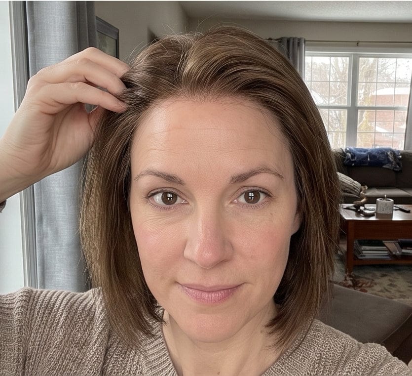 Customer photo review of Hair Topper Silk Base 5.5*6 inches #6 Light Brown