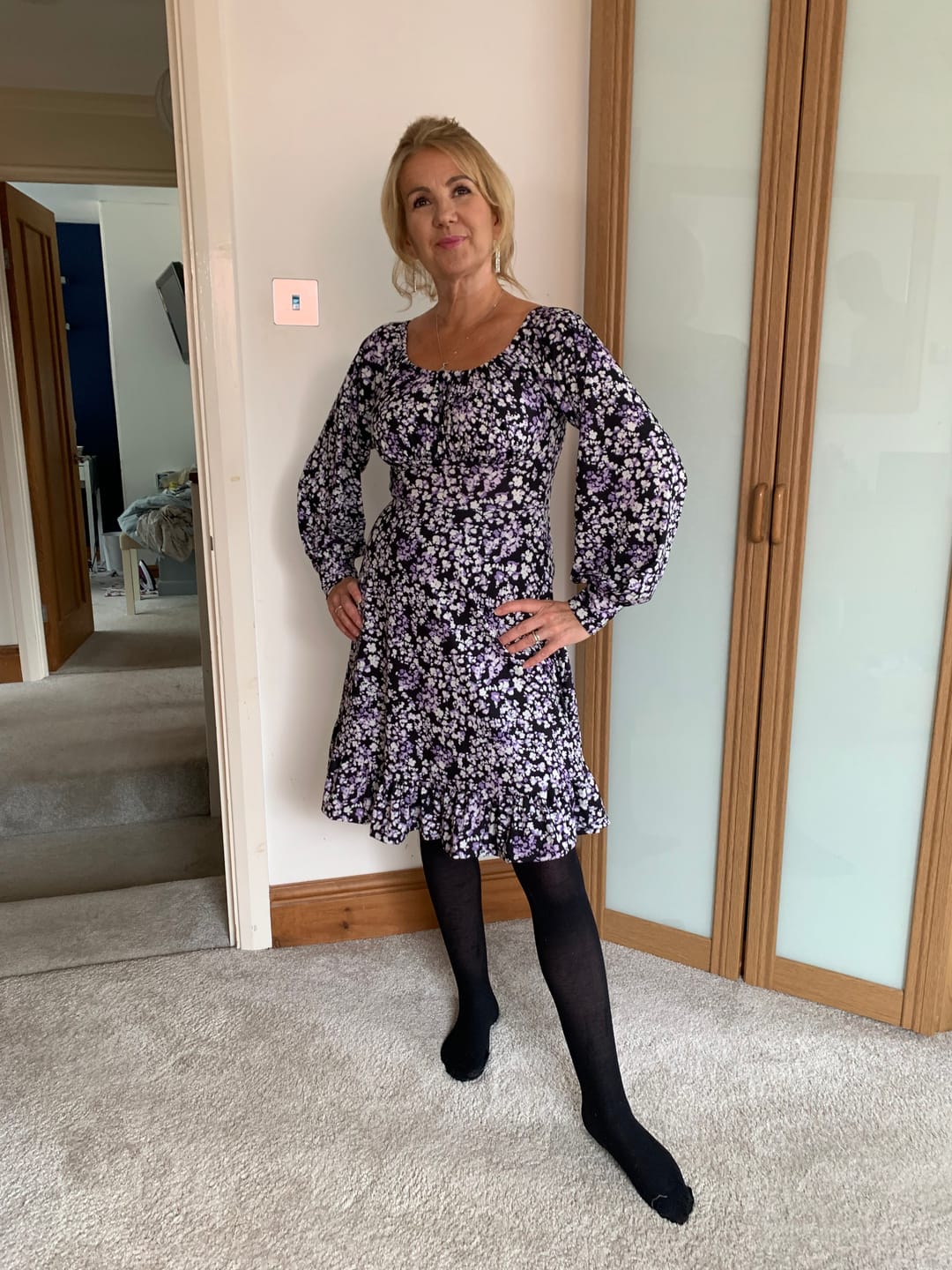 Customer photo review of Black Lilac Ditsy Floral Print Viscose Elastane 4 Way Stretch Fabric